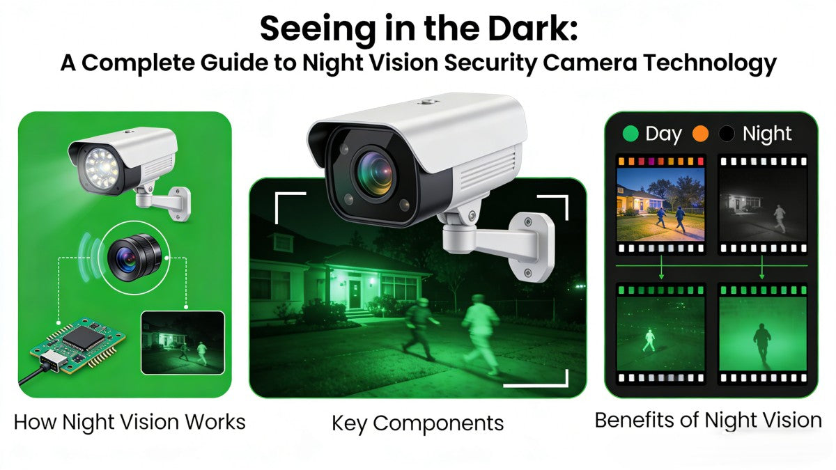 Night vision security camera technology comparison: infrared, starlight, thermal imaging, and full-color low-light surveillance for 24/7 protection