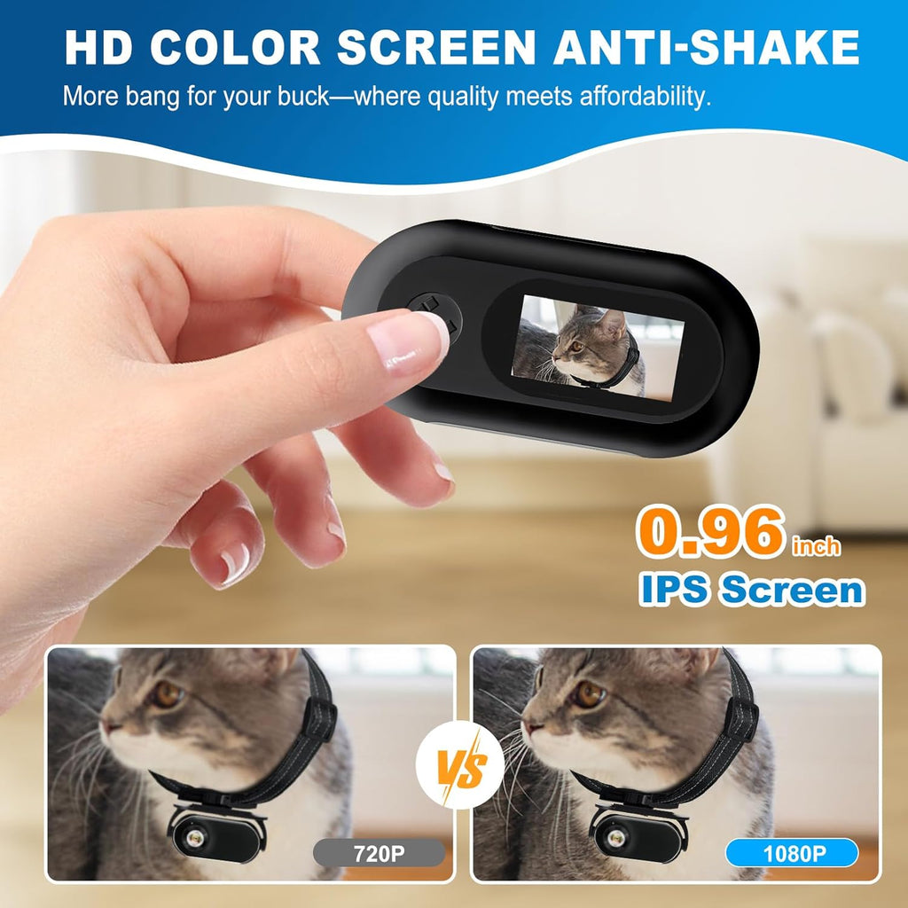 HoweYi HY-PC200 1080P HD Pet Action Camera Collar - Mini Body Cam for Dogs & Cats
