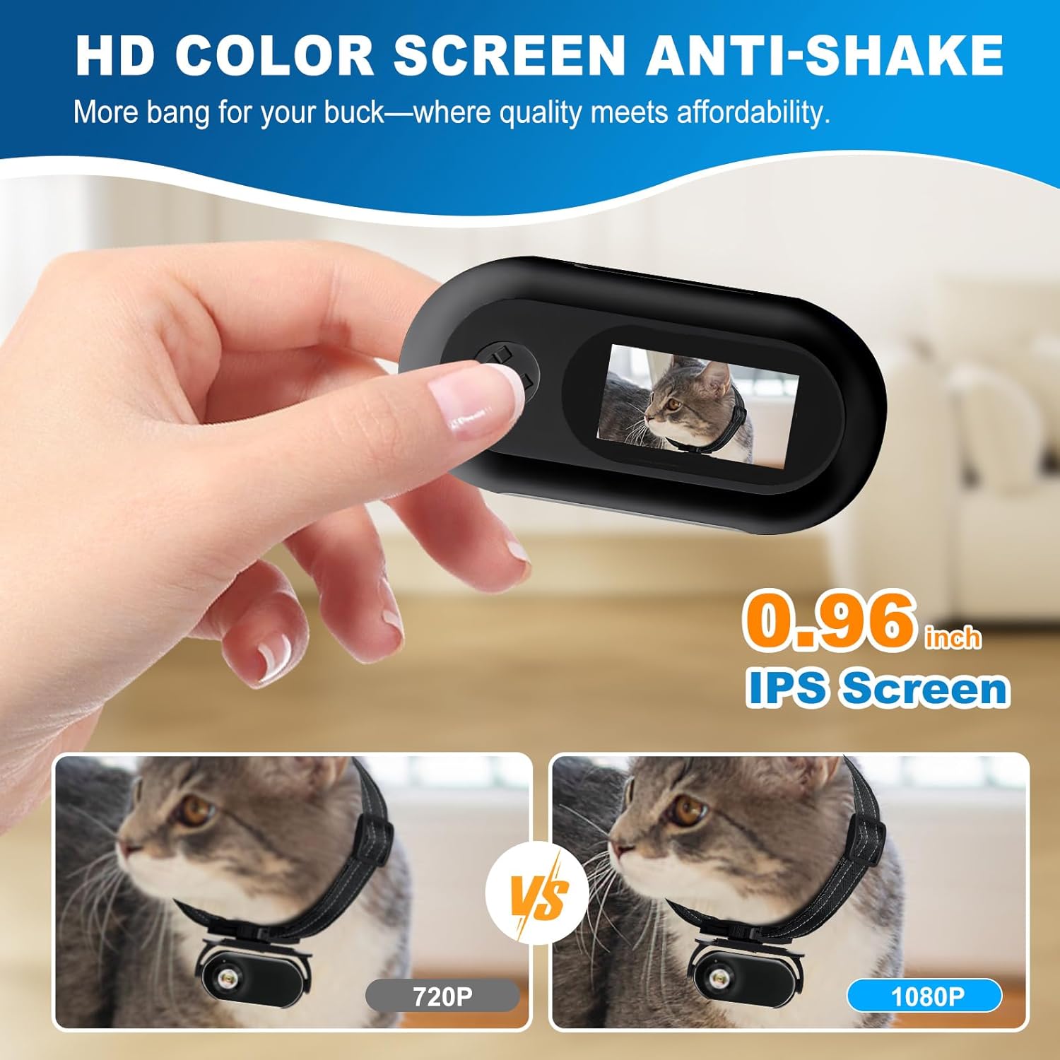 HoweYi HY-PC200 1080P HD Pet Action Camera Collar - Mini Body Cam for Dogs & Cats