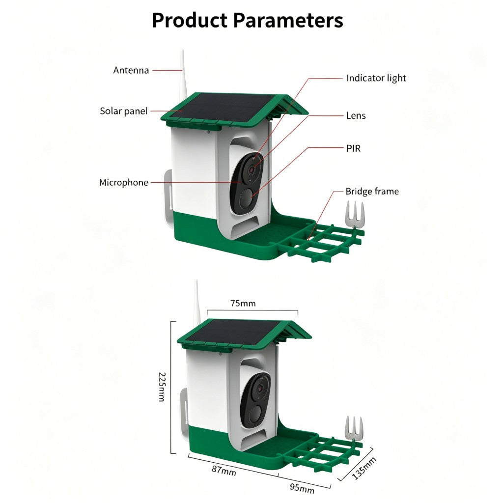 HoweYi BFC300 AI Smart Bird Feeder Camera with Solar Power Product Parameters