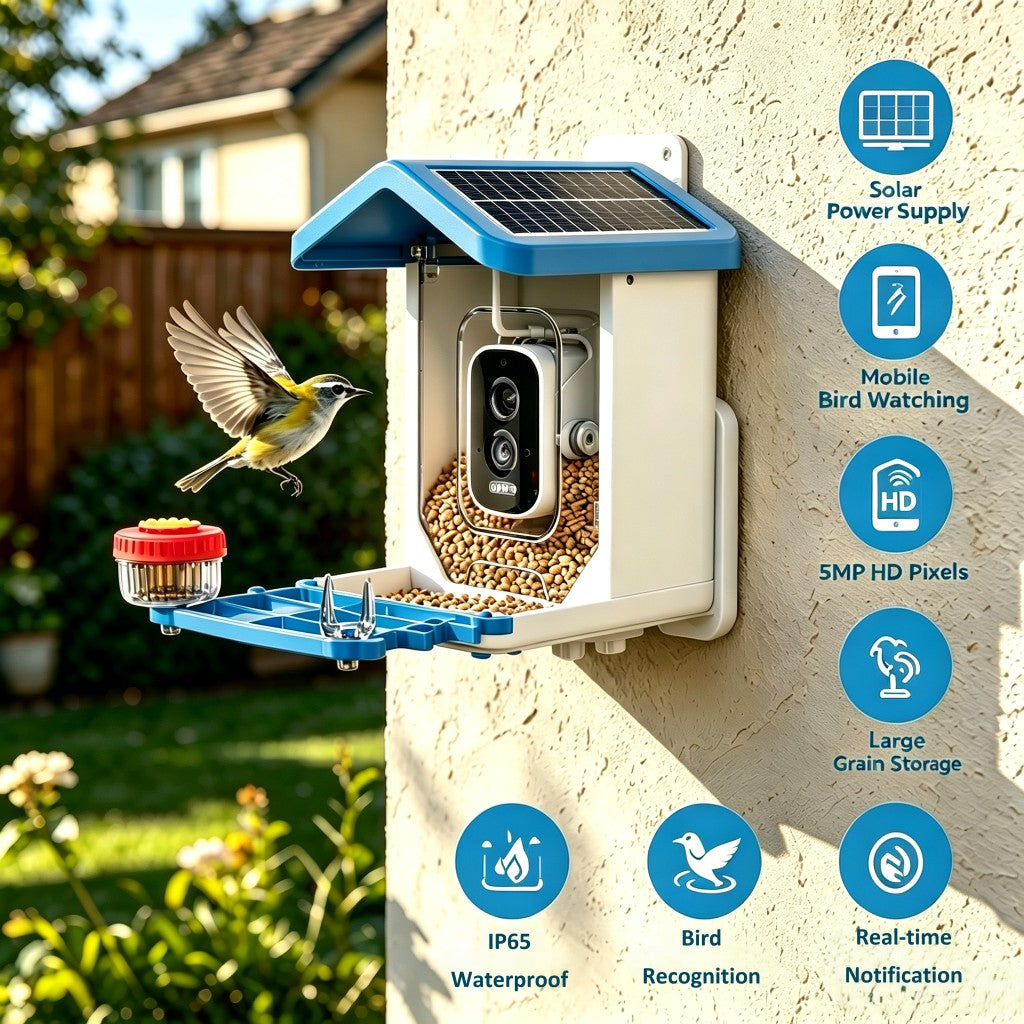 HoweYi BFC500 AI Smart Bird Feeder with Solar Powered Main Features
