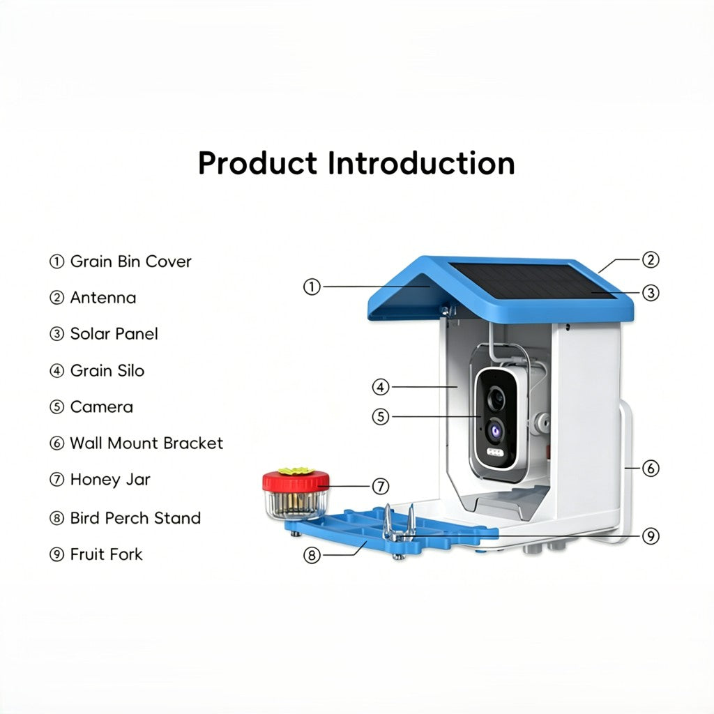 HoweYi BFC500 AI Smart Bird Feeder with Solar Powered Product Information