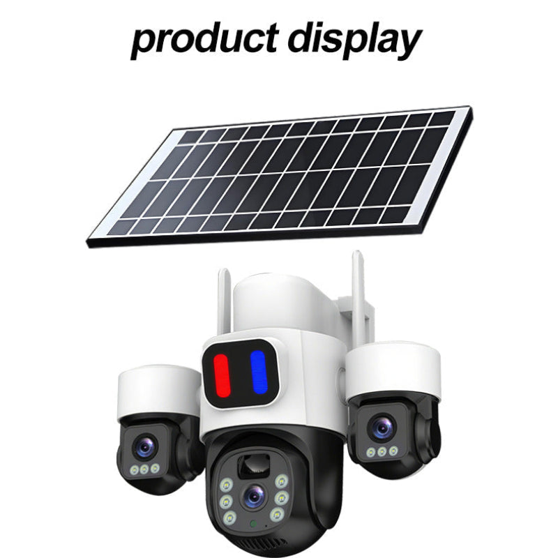 HYS84 Close-up of the advanced 4mm+4mm+4mm triple-lens optical system for sharp multi-angle monitoring