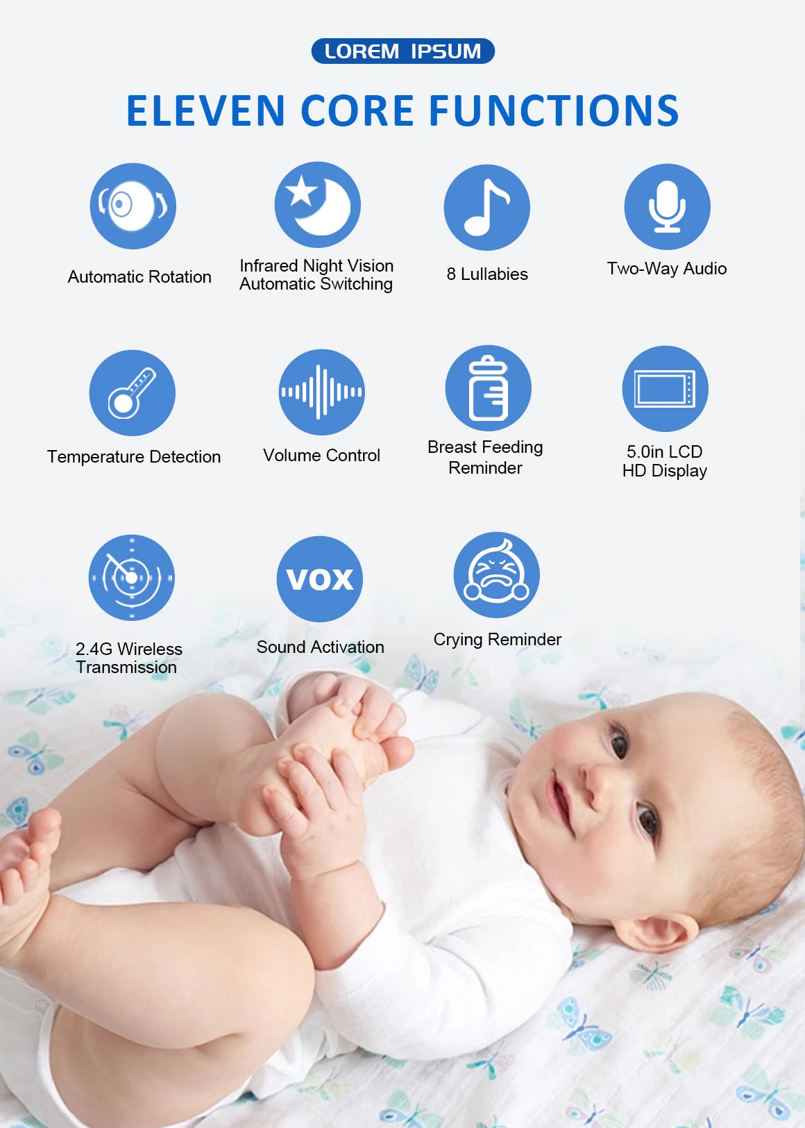 HoweYi HY-BM50 5-inch Video Baby Monitor and PTZ Camera