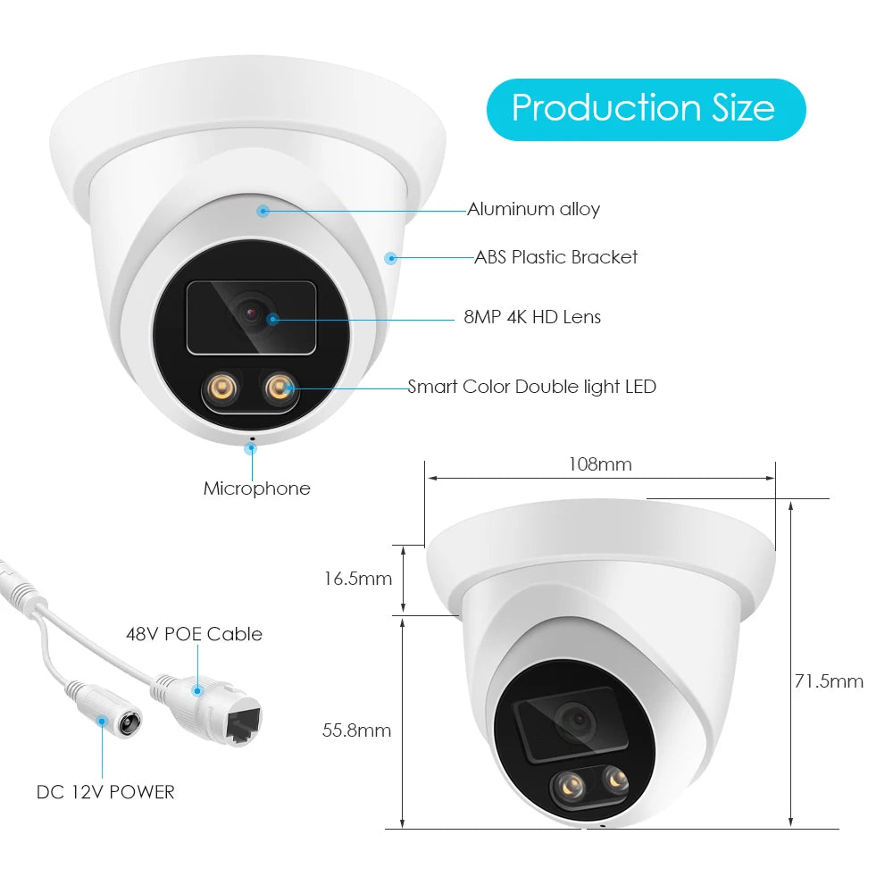 HoweYi HY-IP800 8MP 4K Ultra HD PoE IP Security Camera Product Size