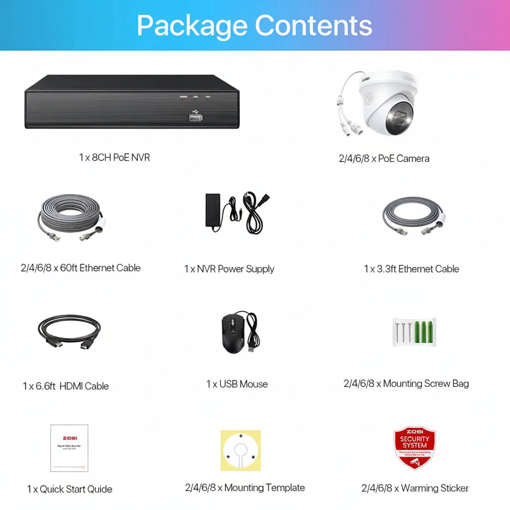 HoweYi IP800-NVR 4K Ultra HD 8MP PoE Security Camera System  Package