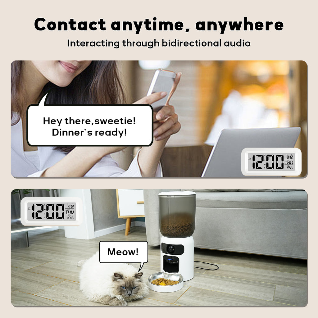 HoweYi PF04 Diagram illustrating the two-way audio communication feature between owner and pet.