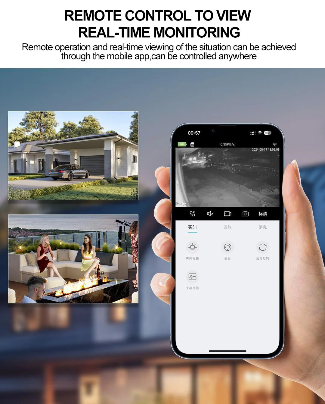 Remote viewing on iOS and Android smartphones via iCSee and XMeye apps.