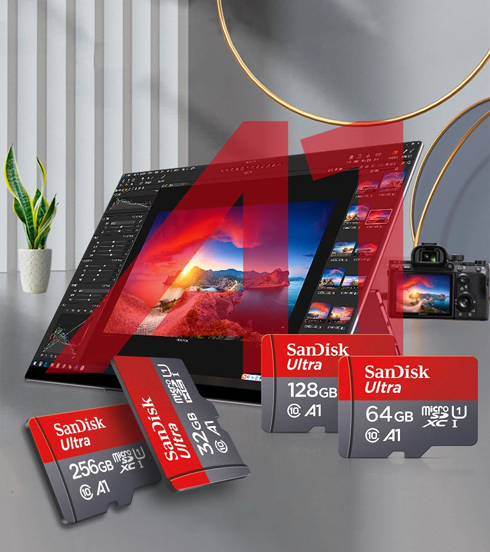 SanDisk Micro SD card compatible with mobile phones, tablets, and cameras