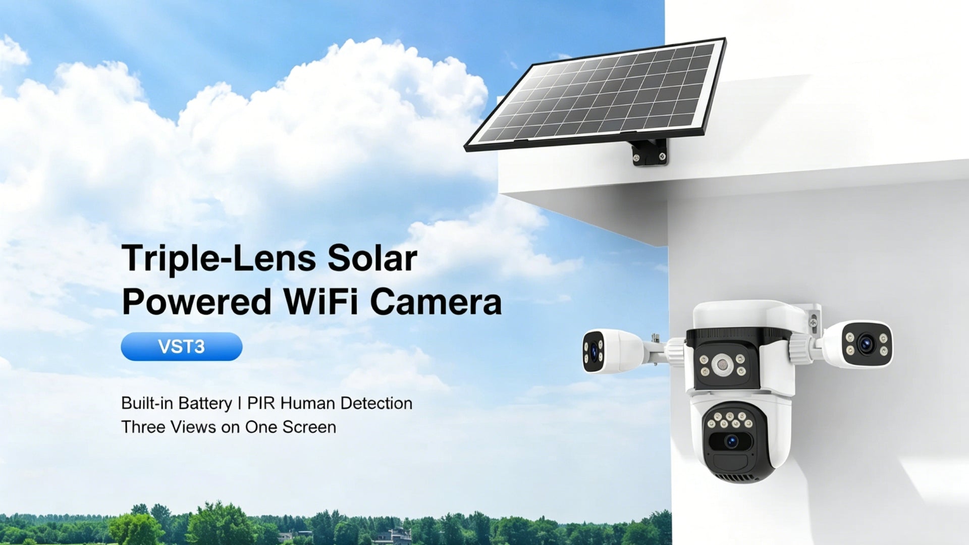 VST3-01 Three-Lens Solar Powered WiFi Camera