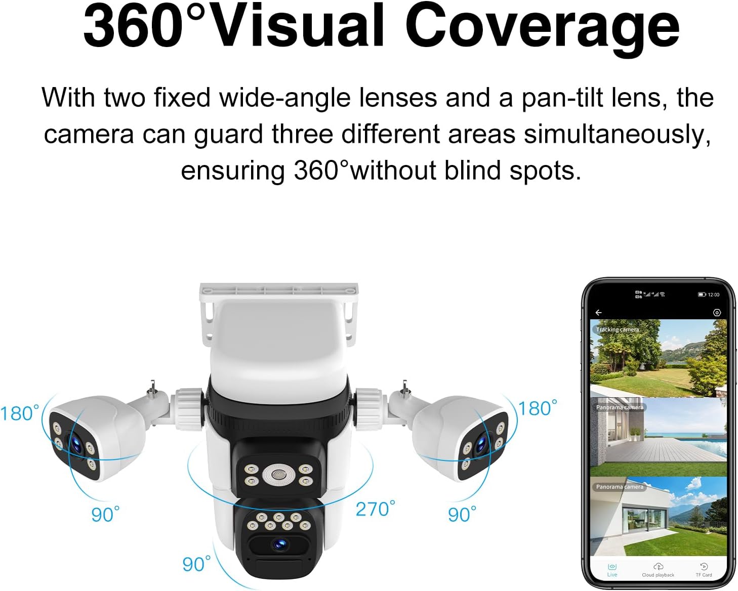 VST3_12 Three-Lens Solar Powered WiFi Camera 6MP HD 360° Visual Coverage