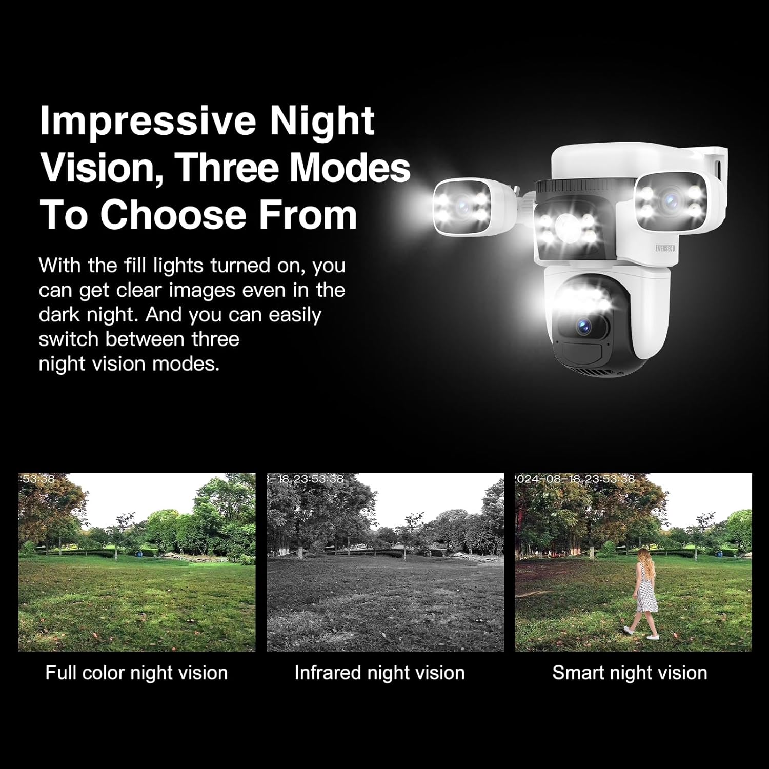 VST3_17 Three-Lens Solar Powered WiFi Camera 6MP HD Full Color Night Vision