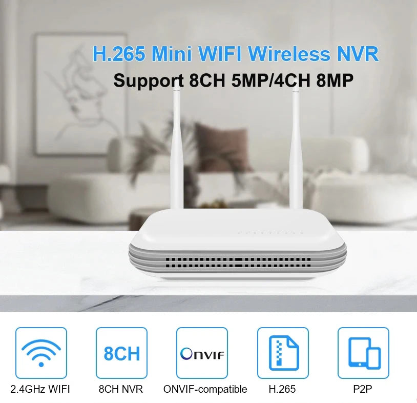 Wireless 2.4GHz WiFi connectivity and sync button for HoweYi IP400-NVR kit.