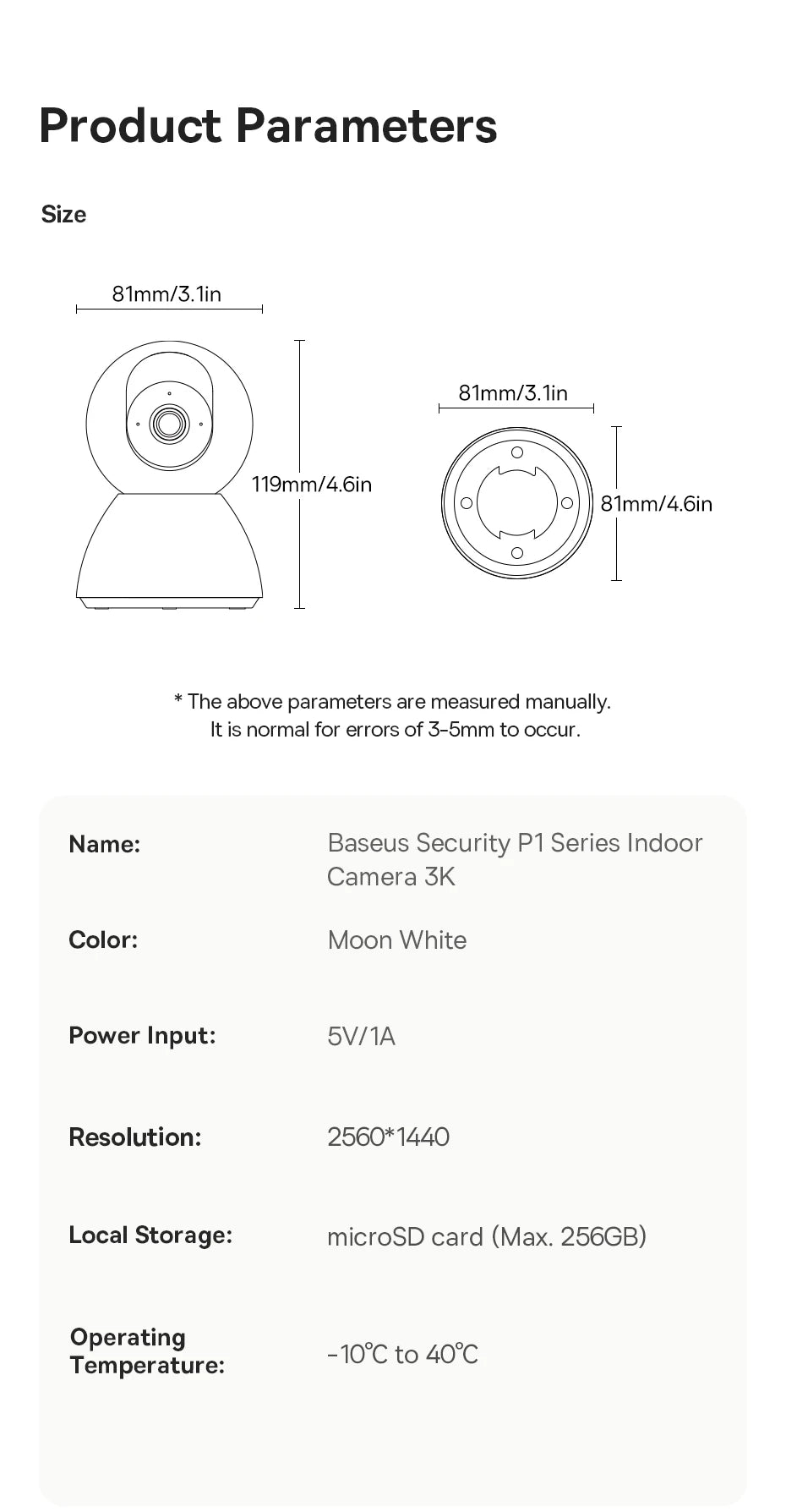 Baseus P1 3K Smart Camera Parameters