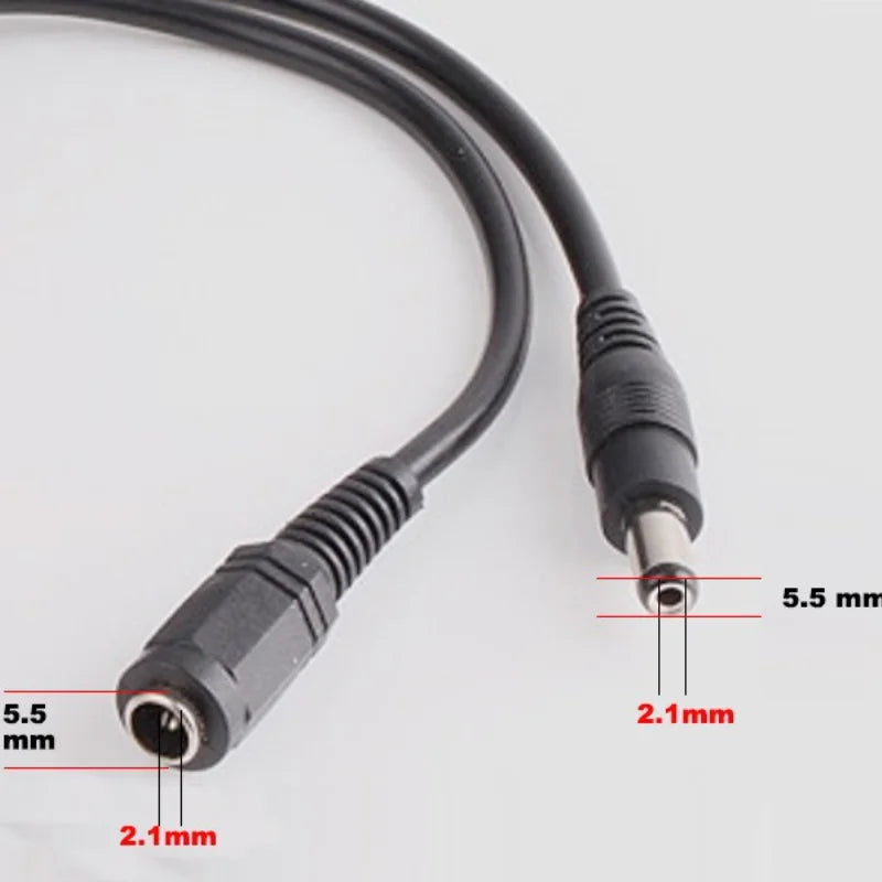 Male to female DC power extension cable for surveillance equipment