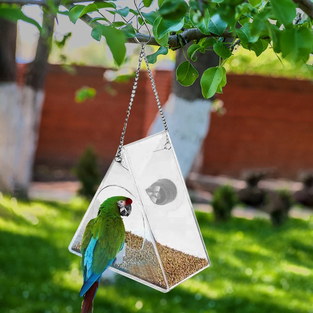 HoweYi HY-PM-B200 feeder hung on garden tree with birds feeding