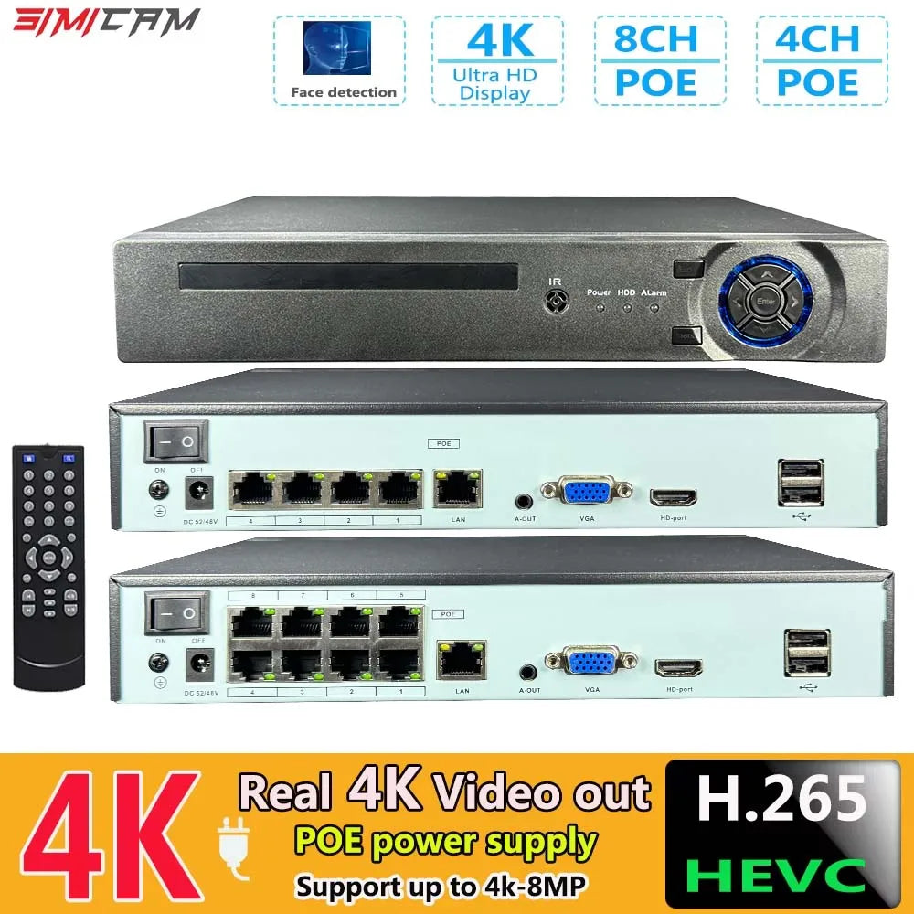 HoweYi HY-PS800-E POE NVR 4/8 channel CCTV feature labels