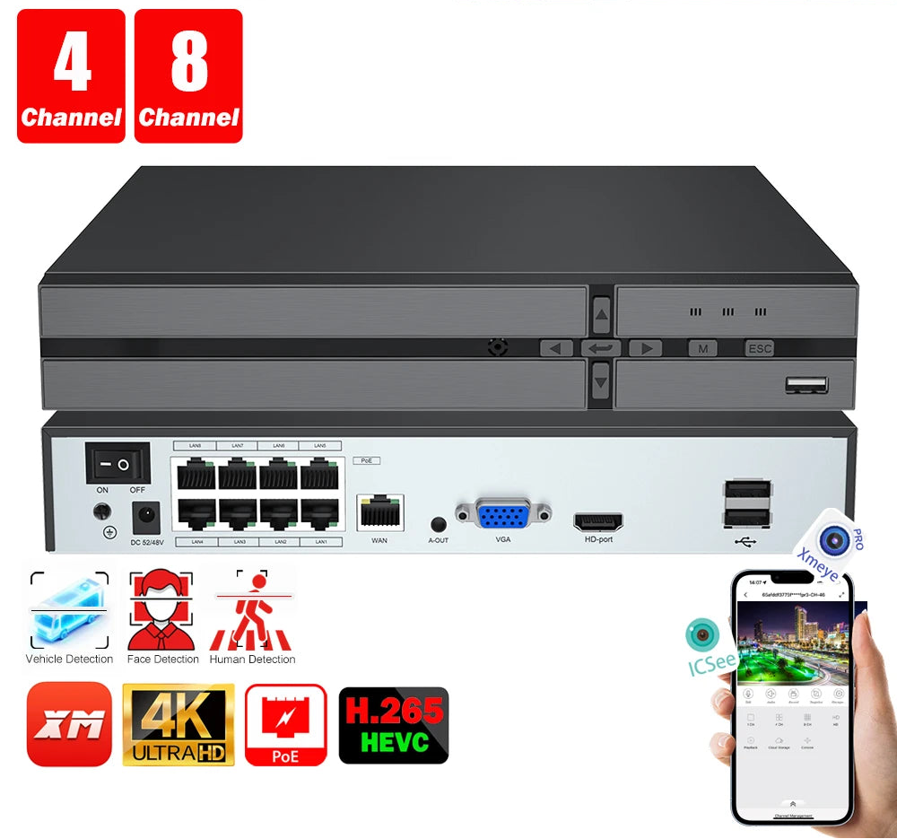 HoweYi HY-PS800 NVR front panel USB HDMI port closeup