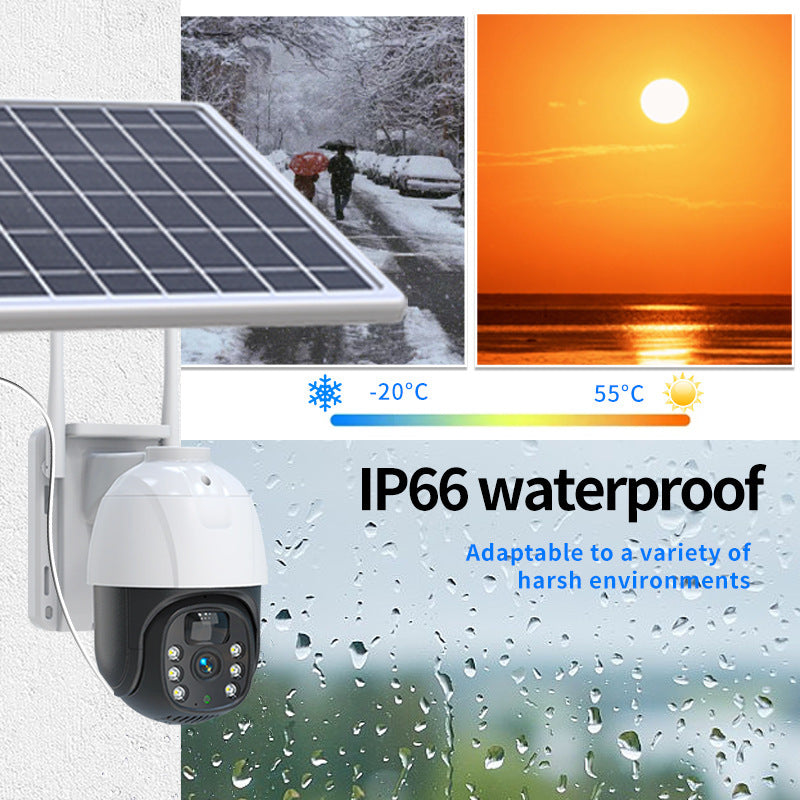 IP66 Waterproof solar security camera working in rainy, snowy, and foggy weather